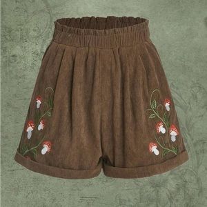 Fairycore Mushroom Embroidery Corduroy Shorts